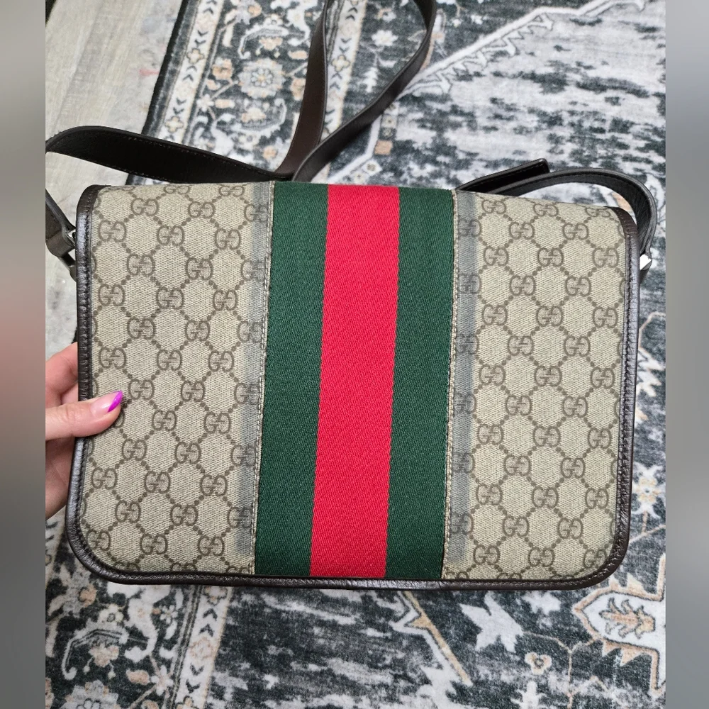Gucci GG Plus Monogram Web Medium Flap Messenger Beige Dark Brown